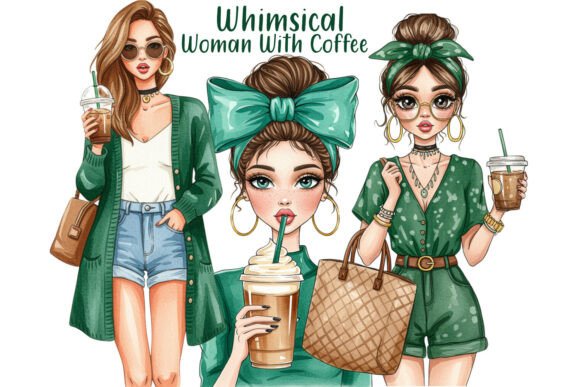 Download Whimsical Fashion Girl Coffee - Premium Resources