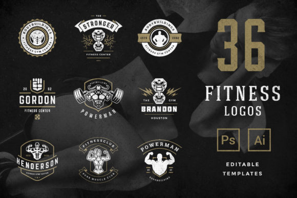 Download Retro Fitness &amp; Gym Logos Set - Logo Collection